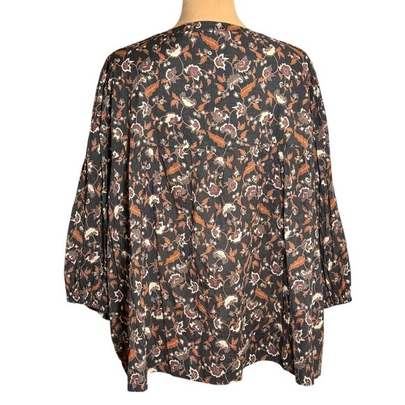 ABLE Boho Floral Top Blouse Sz.3XL Brown 100% Cotton Puff Sleeve Career Cottage - Picture 7 of 15